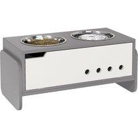 PawHut 3 Height Adjustable Raised Dog Bowls, Dog Feeding Storage Station w/ Slow Feeder Mat, 2 Stainless Steel Bowls