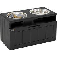 PawHut Raised Dog Bowl with Slow Feeder & 2 Stainless Steel Dog Bowl, 25L Storage Drawer, for Large & Extra Large Dogs, Black