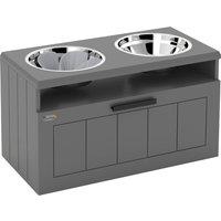 PawHut Raised Dog Bowl with Slow Feeder, Two Stainless Steel Dog Bowls, Drawer, for Large and Extra Large Dogs, Grey