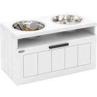 PawHut Raised Dog Bowl with Slow Feeder & 2 Stainless Steel Dog Bowl, 25L Storage Drawer, for Large & Extra Large Dogs, White