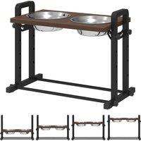 PawHut Raised Dog Bowls with Stand, 4 Heights Adjustable Pet Feeder with 3 Adjustable Angles for Small, Medium & Large Breeds, Brown