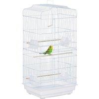 PawHut Large Metal Bird Cage with Stand, Perches, Food Bowls, Swing for Budgie, Parakeet, 46.5 x 35.5 x 92cm,White