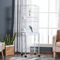 PawHut Metal Parrot Cage: Spacious Abode with Breeding Stand & Wheels, Snow White Aosom UK