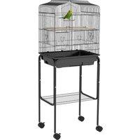 PawHut Bird Cage Budgie Cages for Finch Canary Parakeet with Stand Wheels Slide-out Tray Accessories Storage Shelf, Black