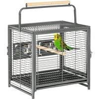 PawHut Metal Bird Cage, Portable Parrot Carrier for Green Cheek, Canary, Parakeet, Cockatiel, with Wooden Perch, Black Aosom UK