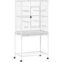 PawHut Large Bird Cage Budgie Cage with Stand, Storage Shelf, Wood Perch for Parrot, 81 x 48 x 162.5 cm, White