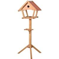 PawHut Wooden Bird Feeder Table Freestanding for Garden Backyard Outside Decorative Pre-cut Weather Resistant Roof 49 x 45 x 139 cm Natural Aosom UK