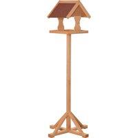 PawHut Bird Feeder Table, Wooden Freestanding Outdoor Feeding Station with Weatherproof Roof, Cross-shaped Base, Natural, 55 x 55 x 144cm Aosom UK