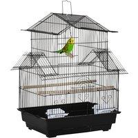 PawHut Metal Bird Cage, Portable with Swing Perch & Food Tray for Finch, Canary, Budgie, 50.5x40x63cm, Black Aosom UK