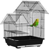 PawHut Metal Bird Cage w/ Stand, Parrot Cockatiel Budgie Finch Canary, Includes Food Containers Swing Ring Tray, Black, 39 x 33 x 47 cm Aosom UK