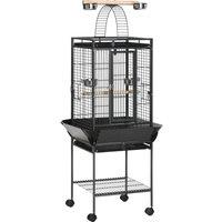PawHut 156cm Bird Cage,Large Parrot Cage with Open Play Top, Perch, Seed Guard, Wheels, Storage Shelf, Dark Grey
