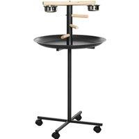 PawHut Metal Bird Table Play Stand, Bird Feeder Station Parrot Perch with Four Wheels Feeding Bowls Round Tray Aosom UK