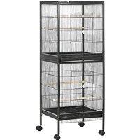 PawHut Bird Cage Budgie Cage 2 In 1 Large Aviary with Wheels Removable Trays for Finch Canaries Cockatiels Black