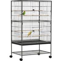 PawHut Large Bird Cage Budgie Cage for Finch Canaries Parakeet w/ Rolling Stand, Slide-out Tray, Shelf, Food Containers, Dark Grey Aosom UK