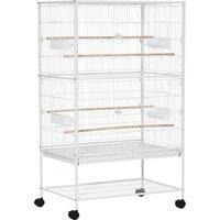 PawHut Large Aviary Bird Cage for Canaries, Budgies with Rolling Stand, Slide-out Cleaning Tray, Perch, Food Containers, White Aosom UK