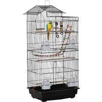 PawHut Bird Cage with Accessories, Suitable for Budgies, Finches, Canaries, Includes Toys, Tray, Handle, 46 x 36 x 100 cm, Black Aosom UK