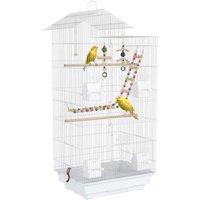 PawHut Bird Cage for Budgies, Finches, Canaries w/ Accessories, Toys, Tray, White