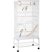 PawHut 3 Tier Bird Cage with Stand, Wheels, Toys, Ladders, for Canaries, Finches, Cockatiels, Parakeets, Budgie Cage with Accessories - White