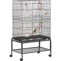 PawHut Steel Budgie Cage 133cm High with Stand, Slide-Out Tray, Toys, Storage Shelf for Canaries, Finches, Lovebirds, Parakeets, Black Aosom UK
