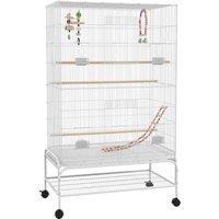 PawHut Bird Cage w/ Stand, Toys, Accessories, for Canaries, Finches, White