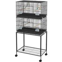 PawHut Double Stackable Bird Cage on Wheels w/ Stand, for Canaries Aosom UK