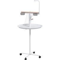PawHut Bird Stand with Four Wheels, Perches, Stainless Steel Feed Bows, Round Tray, for Garden, Indoor, Outdoor - White Aosom UK