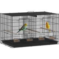 PawHut Bird Cage with Divider, 4 Wooden Perches, Slide Out Tray, 4 Feeders, for Budgie, Lovebird, Canary, 76 x 46 x 46cm, Black
