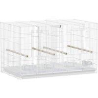 PawHut Bird Cage with Divider, 4 Wooden Perches, Slide Out Tray, 4 Feeders, for Budgie, Lovebird, Canary, 76 x 46 x 46cm, White