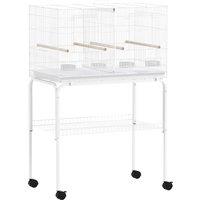 PawHut Bird Cage with Divider, 4 Wooden Perches, Slide Out Tray, 4 Feeders, for Budgie, Lovebird, Canary, 76 x 46 x 116cm White