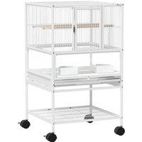 PawHut Bird Cage with Rolling Stand, Acrylic Viewing Panels, Storage Shelf, for Budgie, Parakeet, 48 x 46 x 83 cm
