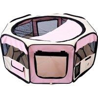 PawHut Playpen for Small Pets, Fabric Construction, Ideal for Puppies, Cats, Rabbits, Guinea Pigs, Dia90 x 41H cm, Pink and Cream Aosom UK