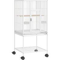 PawHut Bird Cage Detachable with Rolling Stand Parrot Cage with Storage Shelf White