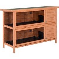 PawHut Double Decker Rabbit Hutch 4FT Guinea Pig Cage with No Leak Trays for Outdoor, Orange