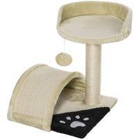 PawHut Cat Scratching Tree, Post with Activity Centre, Climber, Hanging Ball, Plush Cover, Beige Aosom UK
