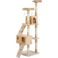 PawHut Deluxe Cat Tree, Kitten Scratching Post, Climbing Tower Activity Centre, Plush, Cream Aosom UK