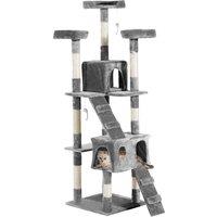 PawHut Cat Tree for Indoor Cats Kitten Kitty Scratching Scratcher Post Climbing Tower Activity Centre House Grey Aosom UK