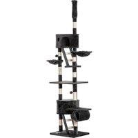 PawHut Cat Tower Floor-to-Ceiling 240-260cm Indoor Cat Tree, Adjustable Cat Post with Condos, Ramps, Hammocks, Toy Balls, Dark Grey Aosom UK