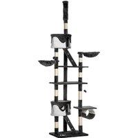 Pawhut Adjustable Cat Tree Condo, Kitten Playhouse with Scratching Posts, Fun House, Grey & White