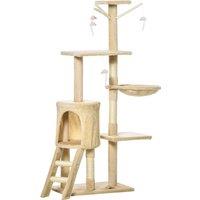 PawHut Feline Fort: Towering 131cm Cat Tree with Scratching Posts & Cosy Perches, Sturdy Beige Haven for Kitties Aosom UK