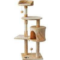 PawHut Cat Tree House, Multi-Level Activity Centre with Scratching Posts, 114 cm High, Beige
