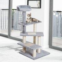 PawHut 100cm Cat Tree Uk Cat Tower Cat Tree for Large Cats, Solid Particle Board for Long Term Use, Beige & Grey Aosom UK