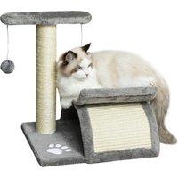 PawHut Kitten Activity Tree with Sisal Scratching Posts, Compact Cat Play Tower with Rotating Bar, Tunnel, Grey Aosom UK