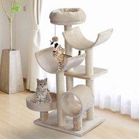 PawHut Cat Tree, Plush, 50Lx40Wx105H cm-Beige Aosom UK