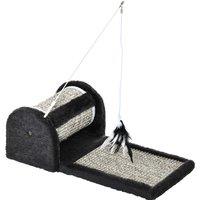PawHut Sisal Scratching Mat: Kitten Playtime Companion with Roller & Feather Toy, Cosy Grey Lounger, 44 x 24 x 16 cm Aosom UK