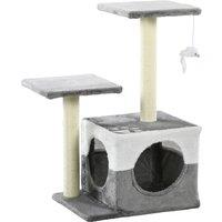 PawHut Deluxe Cat Climber: Sisal Scratching Posts, Cosy Condo, Elevated Perches & Playful Mouse, Sleek Grey Aosom UK