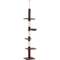 PawHut Cat Climbing Tree, 5-Tier Floor to Ceiling Adjustable Scratching Post Tower, Activity Centre, Brown, 230-260cm Aosom UK