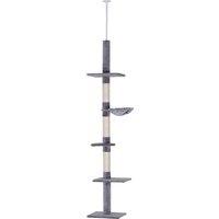 PawHut Cats Floor to Ceiling Scratching Post w/ 5-Tier Plush Leisure Platforms Grey Aosom UK