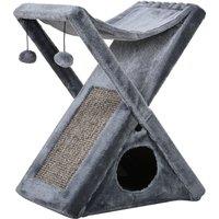 PawHut Compact Cat Activity Tree: 2-Level Kitten Centre with Scratching Post, 50L x 32W x 65H cm, Grey Aosom UK