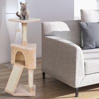 PawHut Interactive 3-Tier Cat Scratching Post: Sisal Rope and Dangle Toy for Play, Beige Aosom UK