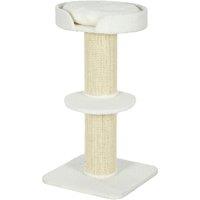 PawHut 2 Tier Sisal Sherpa Cat Tree with Basket Cushion Sisal Post Cream White Aosom UK